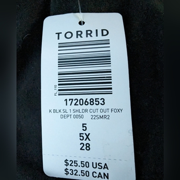 Torrid Foxy One Shoulder Cutout Top, subtly sexy, plus size 5x,  black - Picture 6 of 6